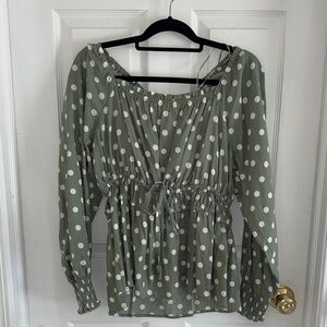 Ava & Viv Sage Green Polka Dot Peasant Top